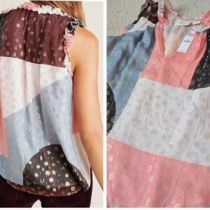 NWT Anthropologie Maeve Fantasia Metallic Clip Dot Blouse Ruffle Top Size 8